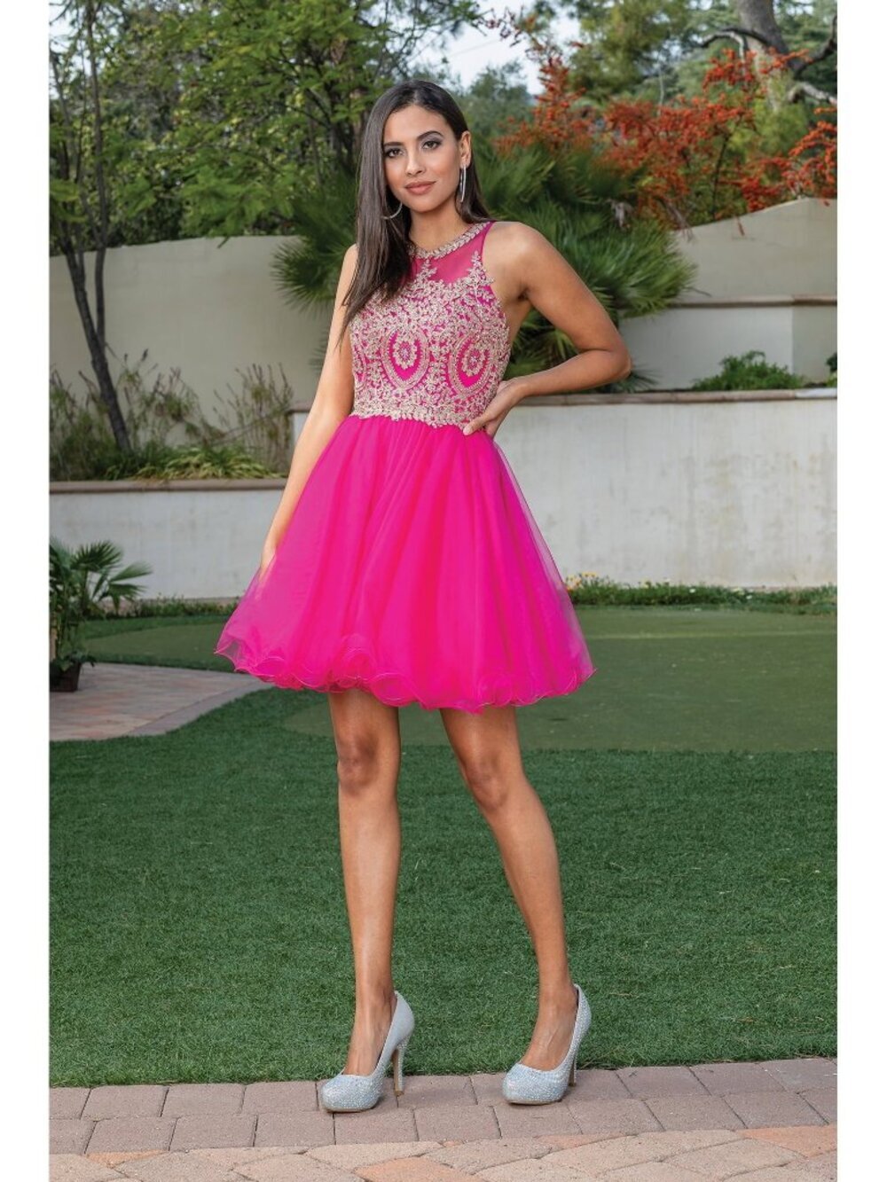 NEW FUCHSIA Evening Gown Floor Length Formal Elegant Stunning 2156